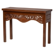 bali & pari Alannis Mahogany Wood Console Table - Accent Table with Carved Floral Apron for Entryway, Living Room, or Hallway